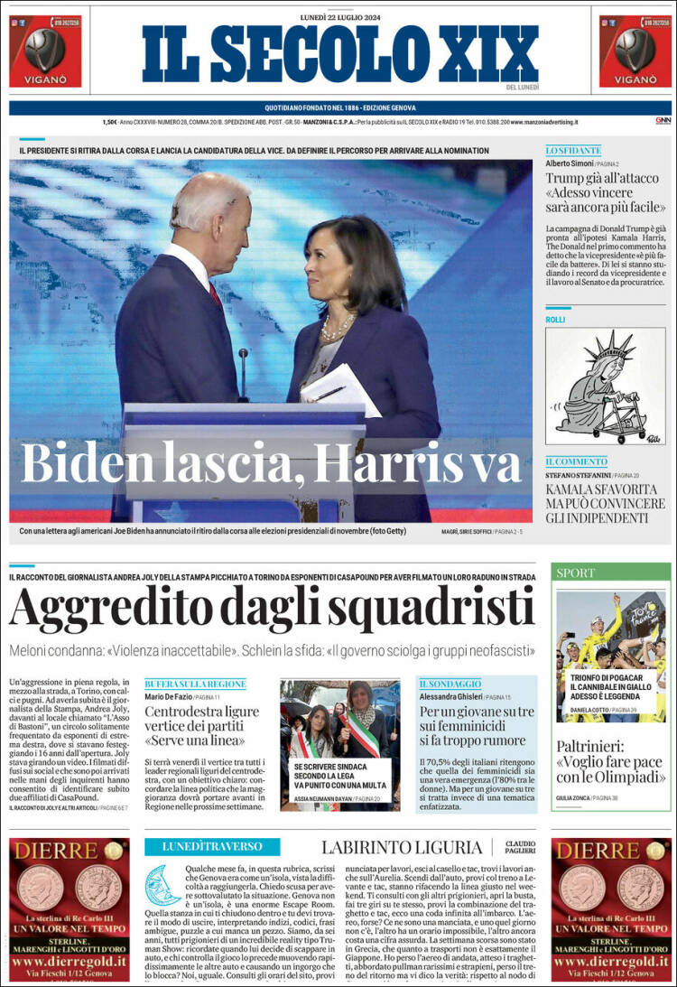 Portada de Il Secolo XIX (Italia)