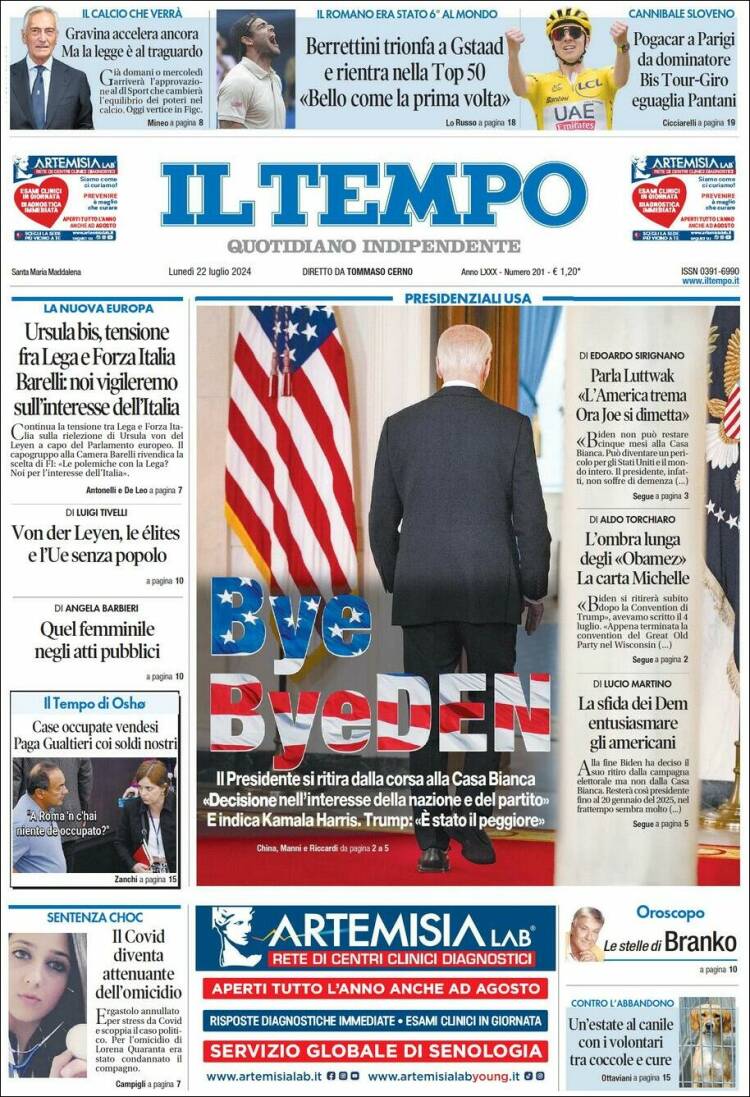 Portada de Il Tempo (Italia)