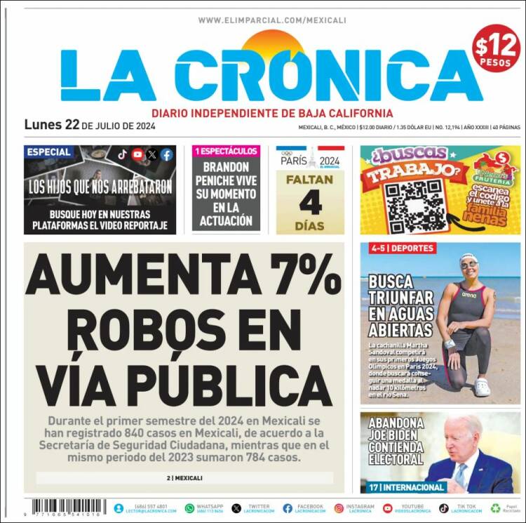 Portada de La Crónica de Baja California (México)