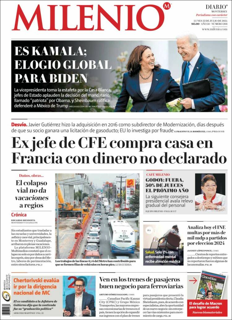 Portada de Milenio de Monterrey (México)