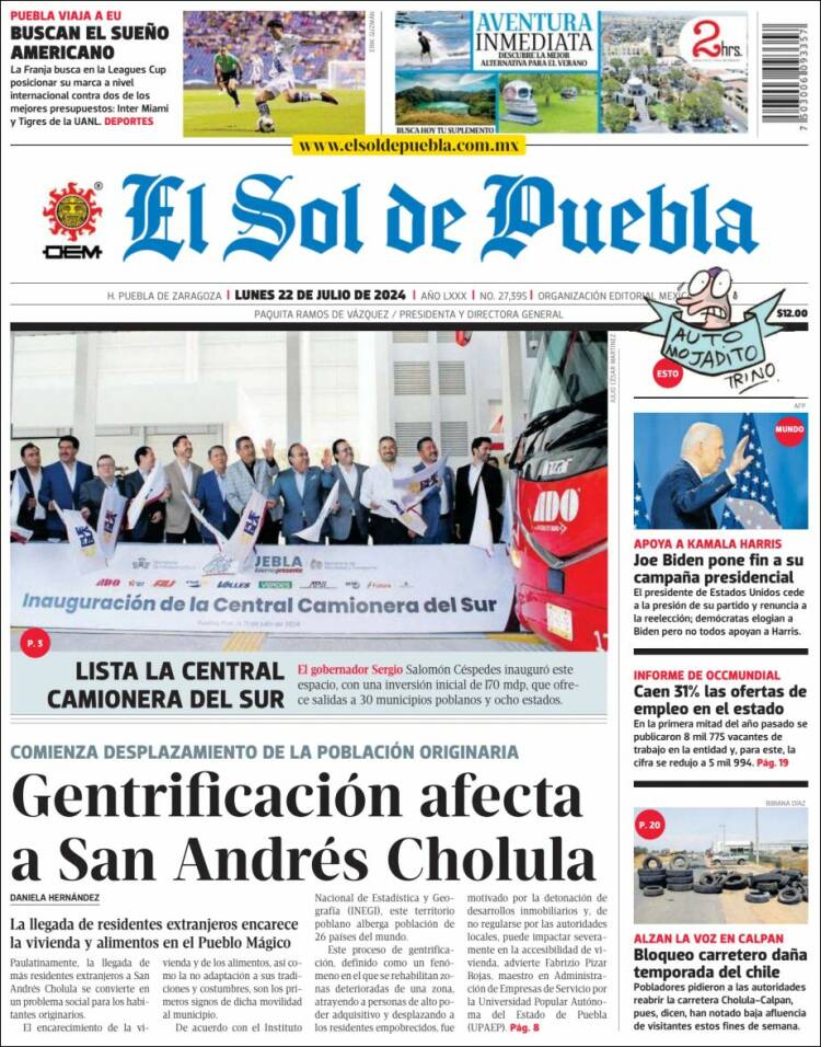 Portada de El Sol de Puebla (México)