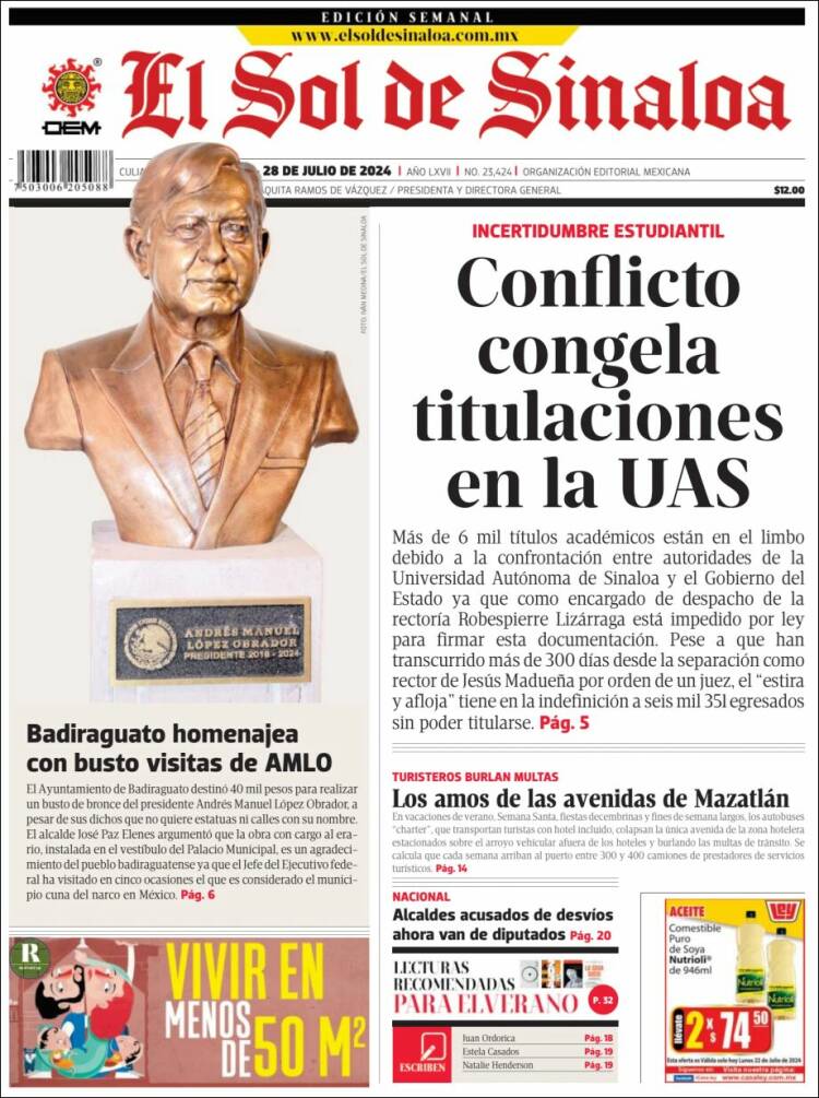 Portada de El Sol de Sinaloa (México)