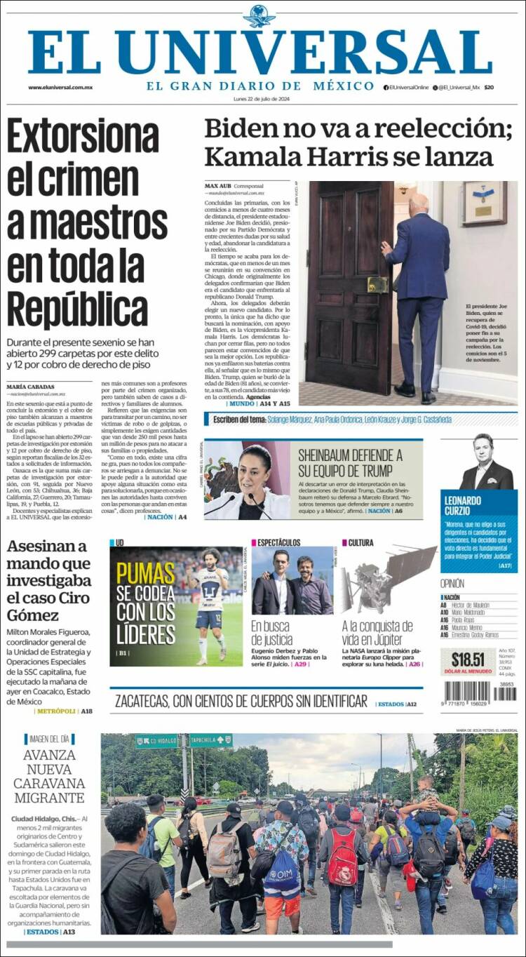 Portada de El Universal (México)
