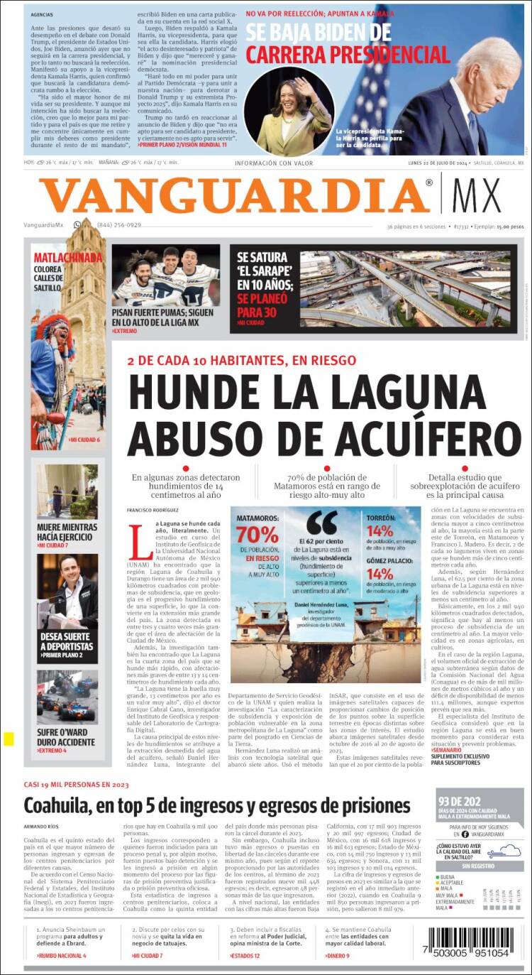 Portada de Vanguardia (México)
