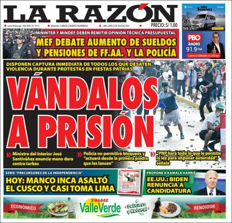Portada de La Razón (Per&uacute;)