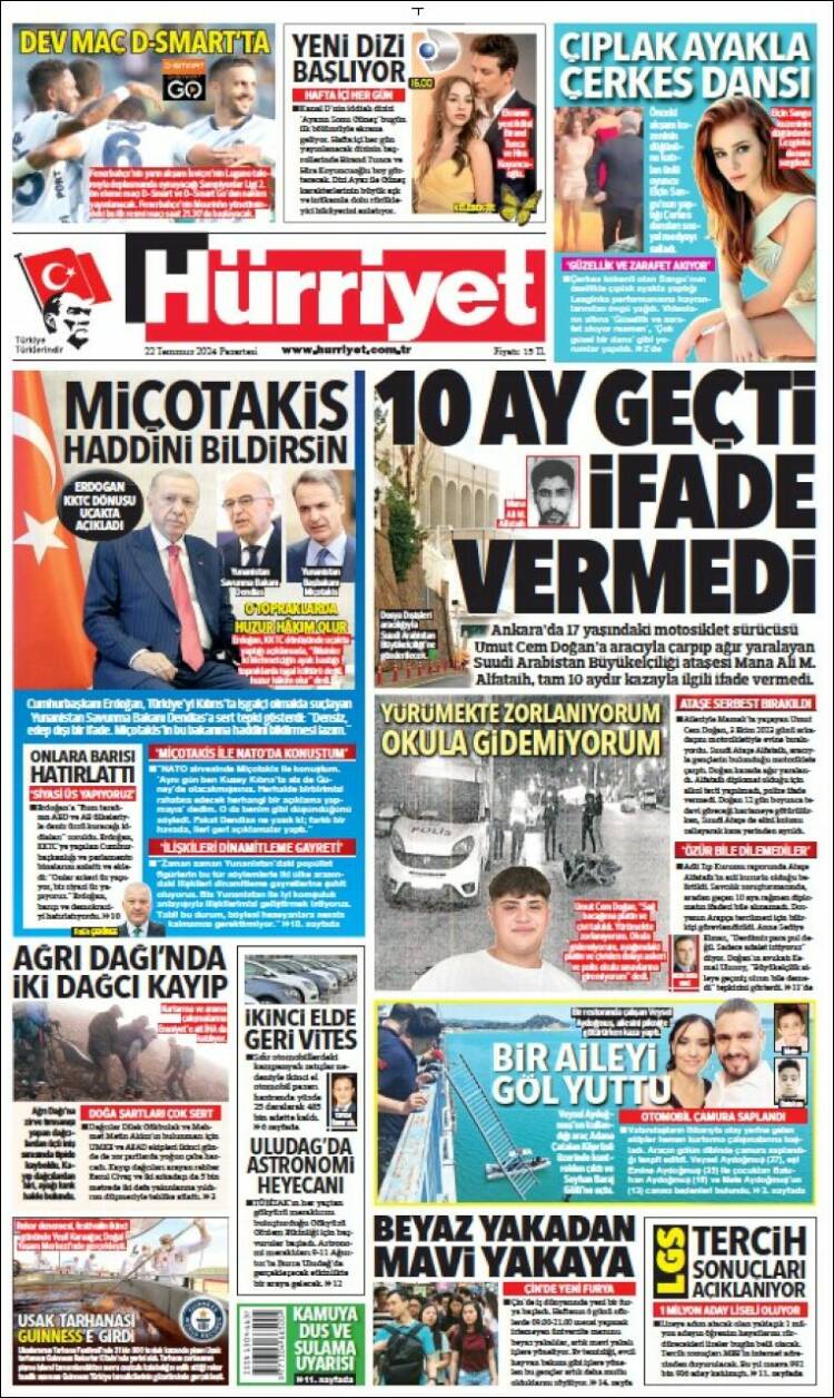 Portada de Hürriyet (Turqu&iacute;a)