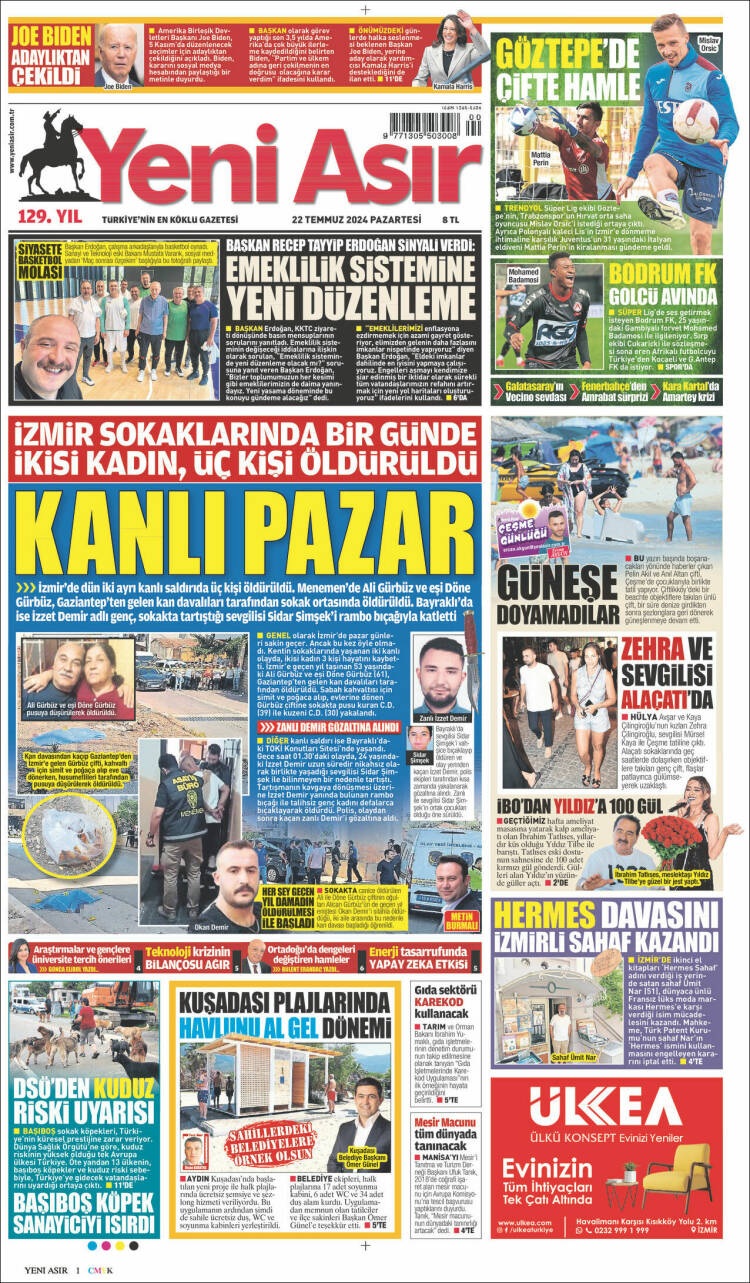 Portada de Yeni Asır (Turqu&iacute;a)