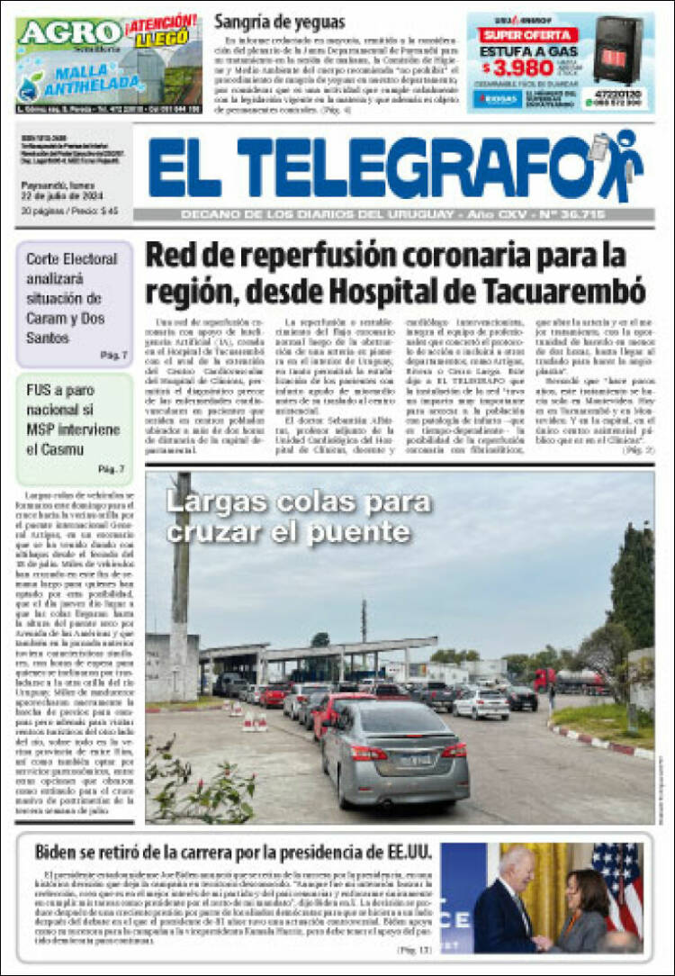 Portada de El Telégrafo (Uruguay)