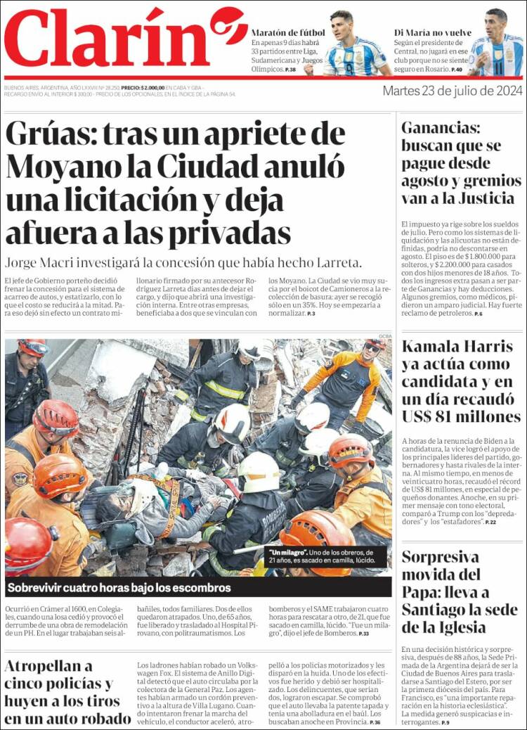 Portada de Clarín (Argentina)