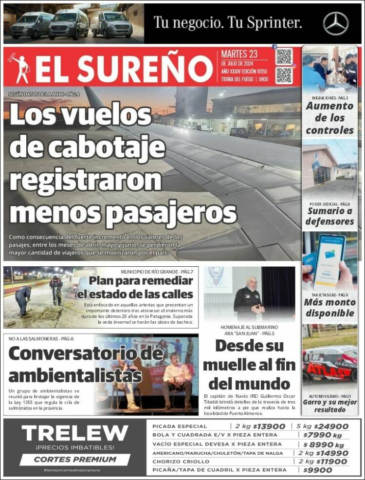 Portada de Diario El Sureño (Argentina)