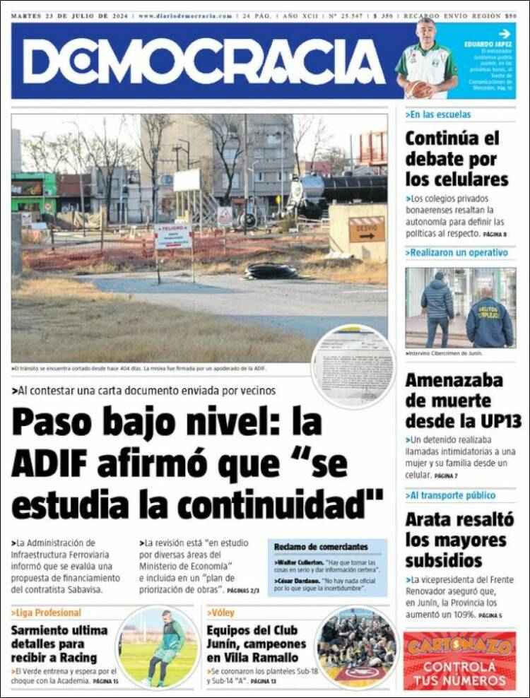 Portada de Diario Democracia (Argentina)