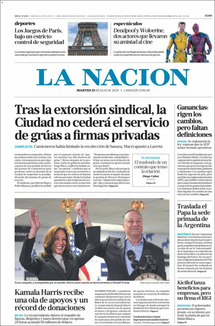 Portada de La Nación (Argentina)
