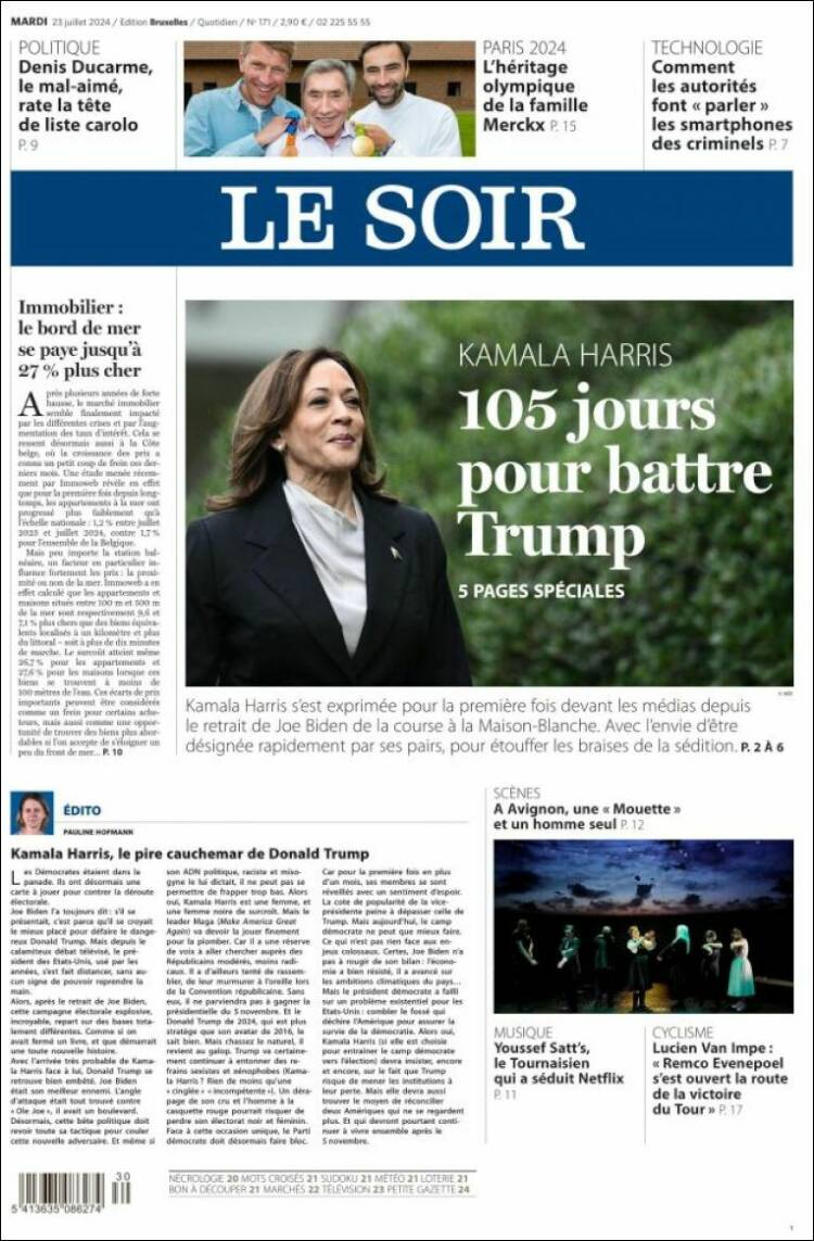 Portada de Le Soir (B&eacute;lgica)