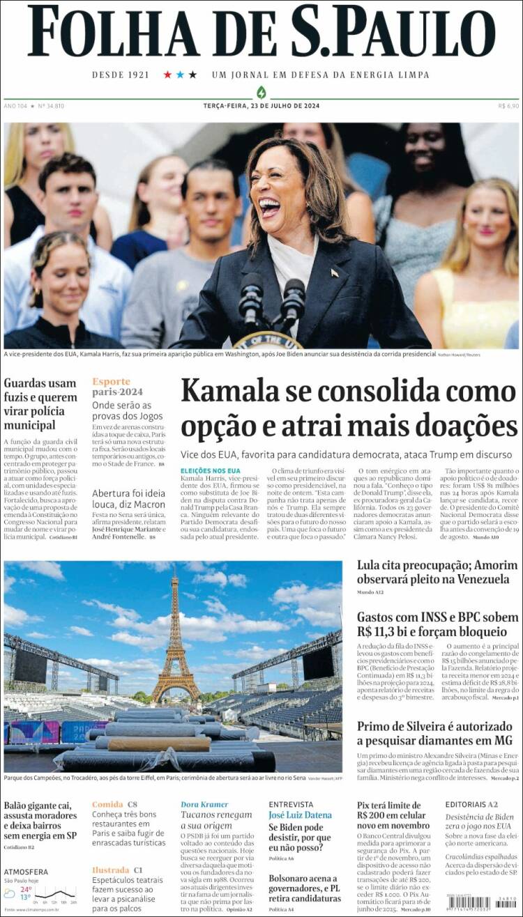 Portada de Folha de São Paulo (Brasil)