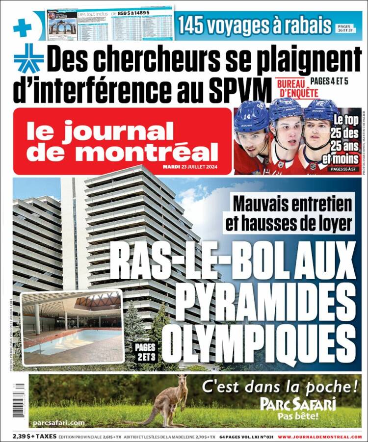 Portada de Le Journal de Montréal (Canadá)