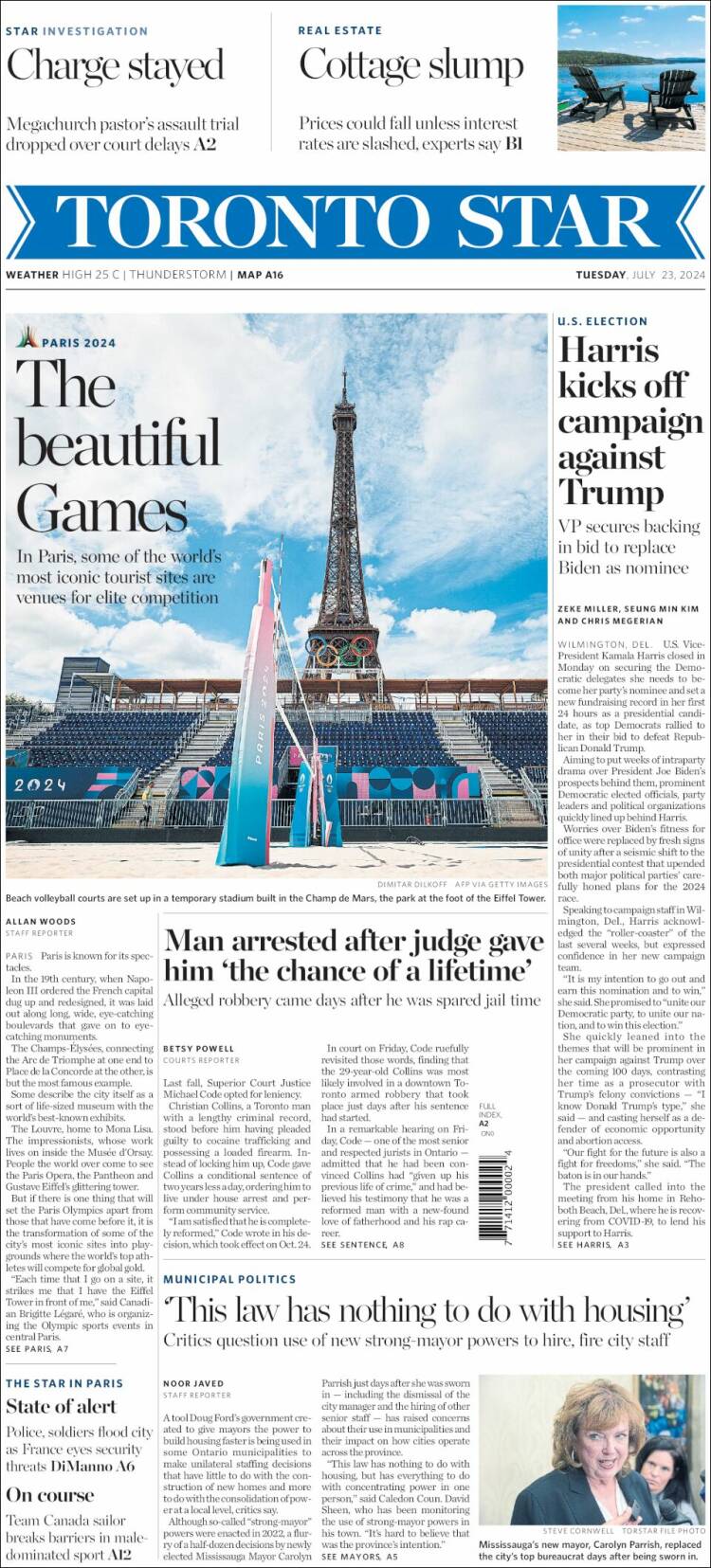 Portada de The Toronto Star (Canadá)