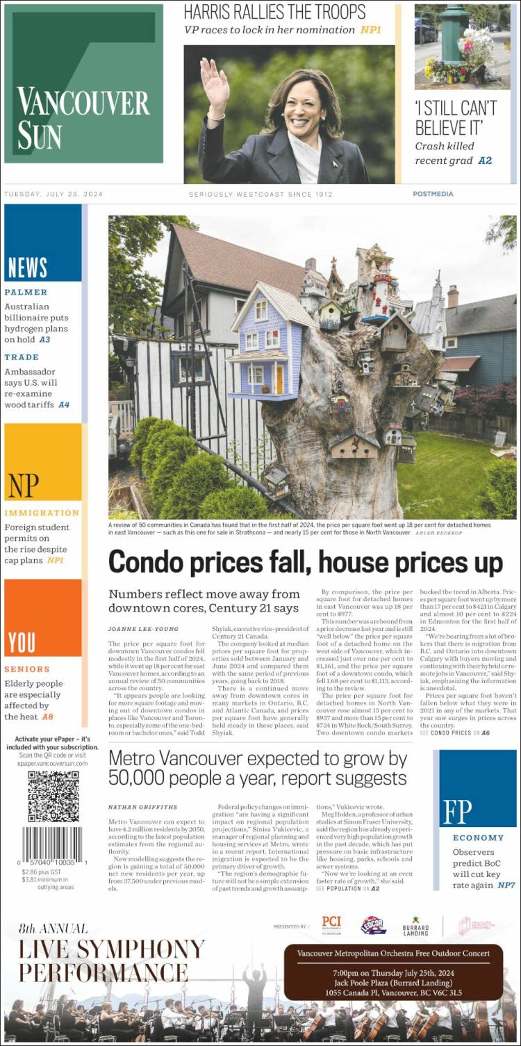 Portada de The Vancouver Sun (Canadá)