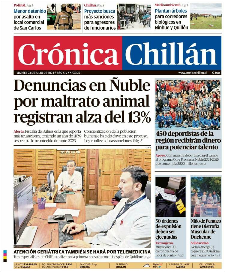 Portada de Crónica Chillán (Chile)