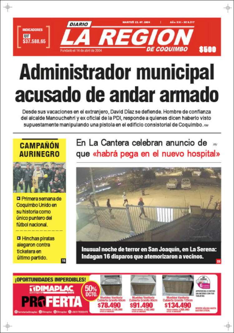 Portada de Diario La Región de Coquimbo (Chile)
