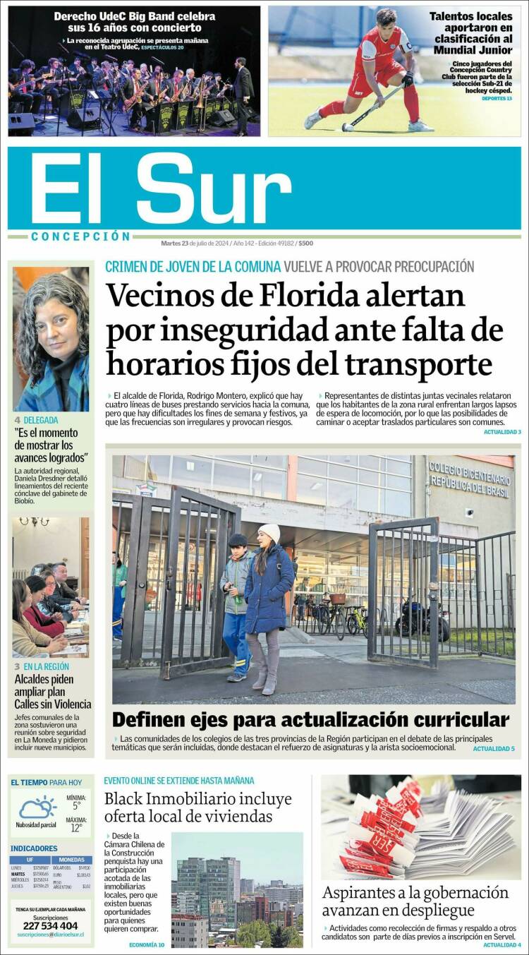 Portada de El Sur (Chile)