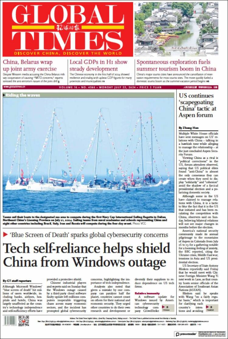 Portada de The Global Times (China)