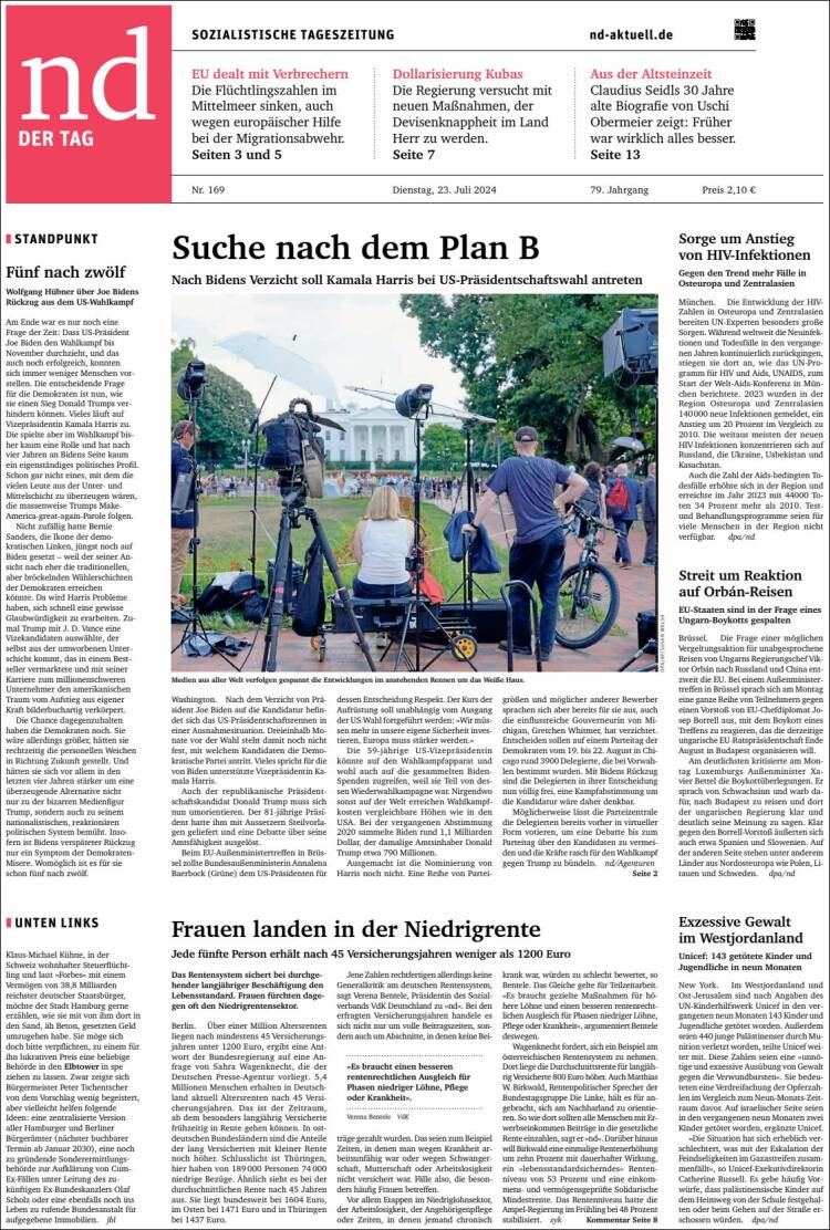 Portada de Neues Deutschland (Alemania)