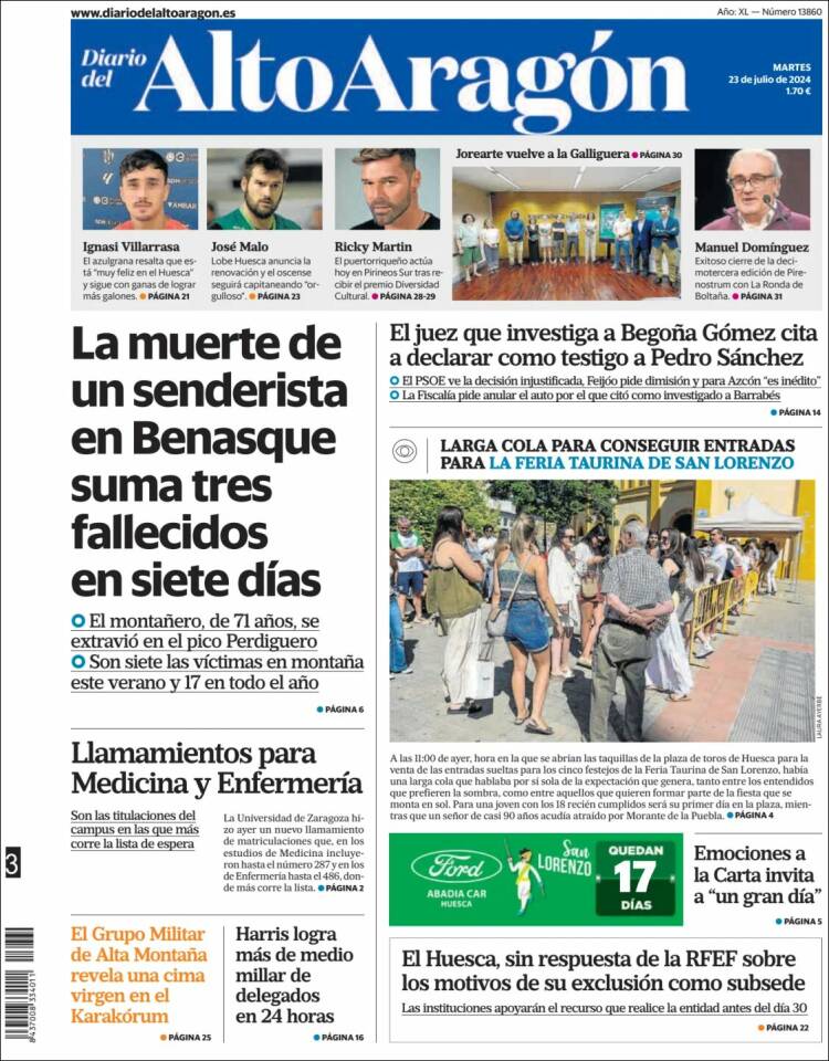 Portada de Diario del AltoAragón (España)