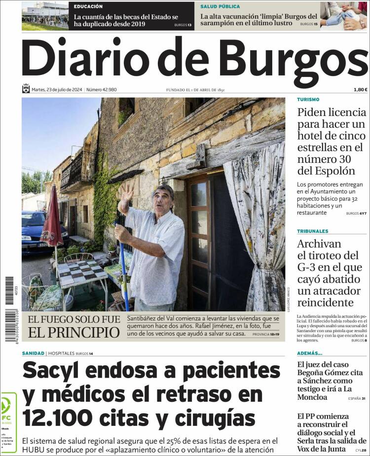 Portada de Diario de Burgos (España)