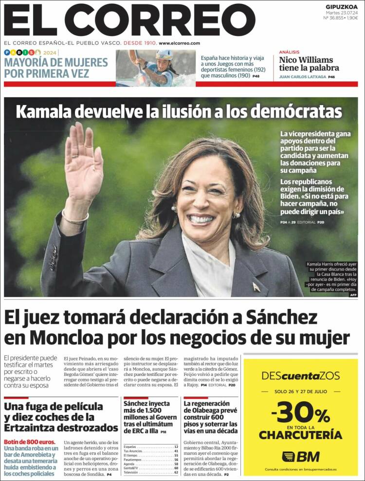 Portada de El Correo - Guipuzcoa (España)