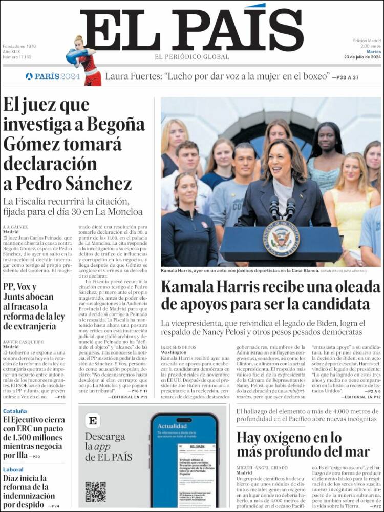 Portada de El País (España)