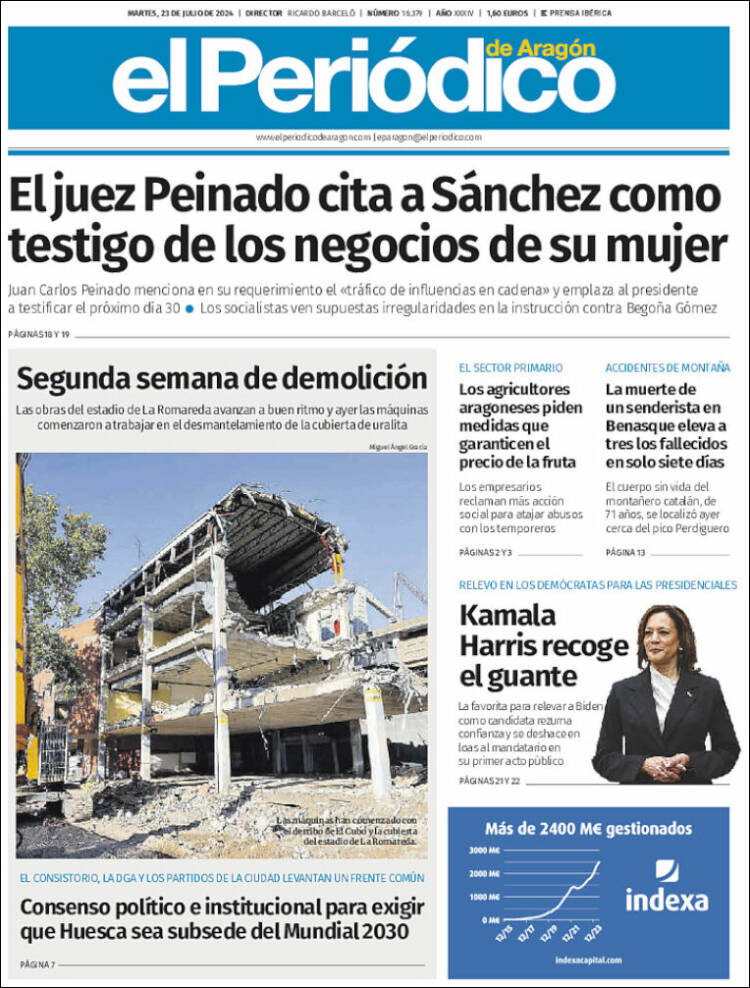 Portada de El Periódico de Aragón (España)