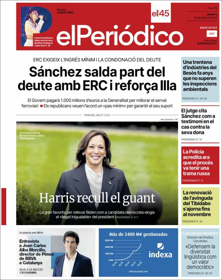 Portada de El Periódico de Catalunya (España)