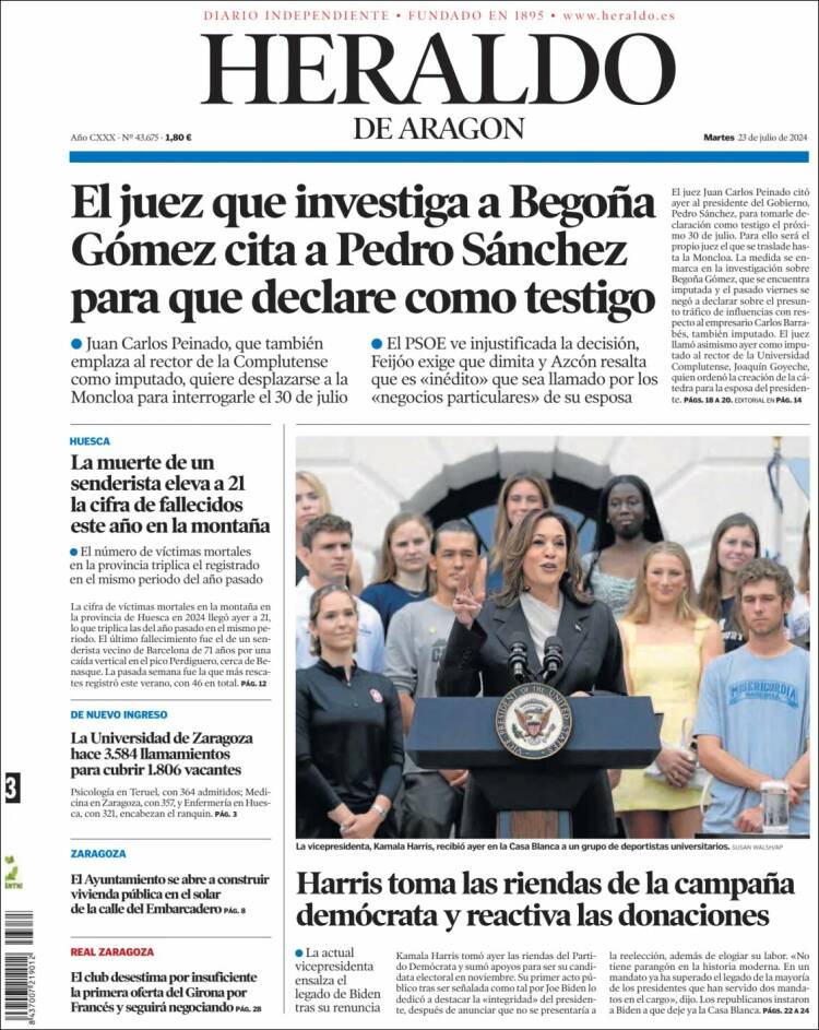 Portada de Heraldo de Aragón (España)