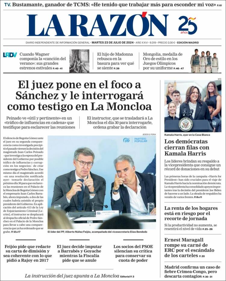 Portada de La Razón (España)