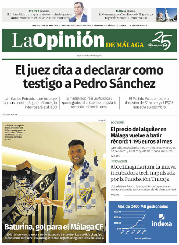 Portada de La Opinión de Málaga (España)