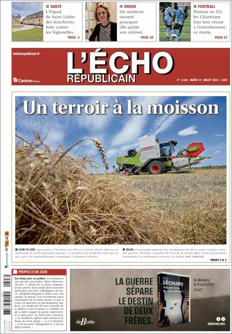 Portada de L'Echo Républicain (Francia)