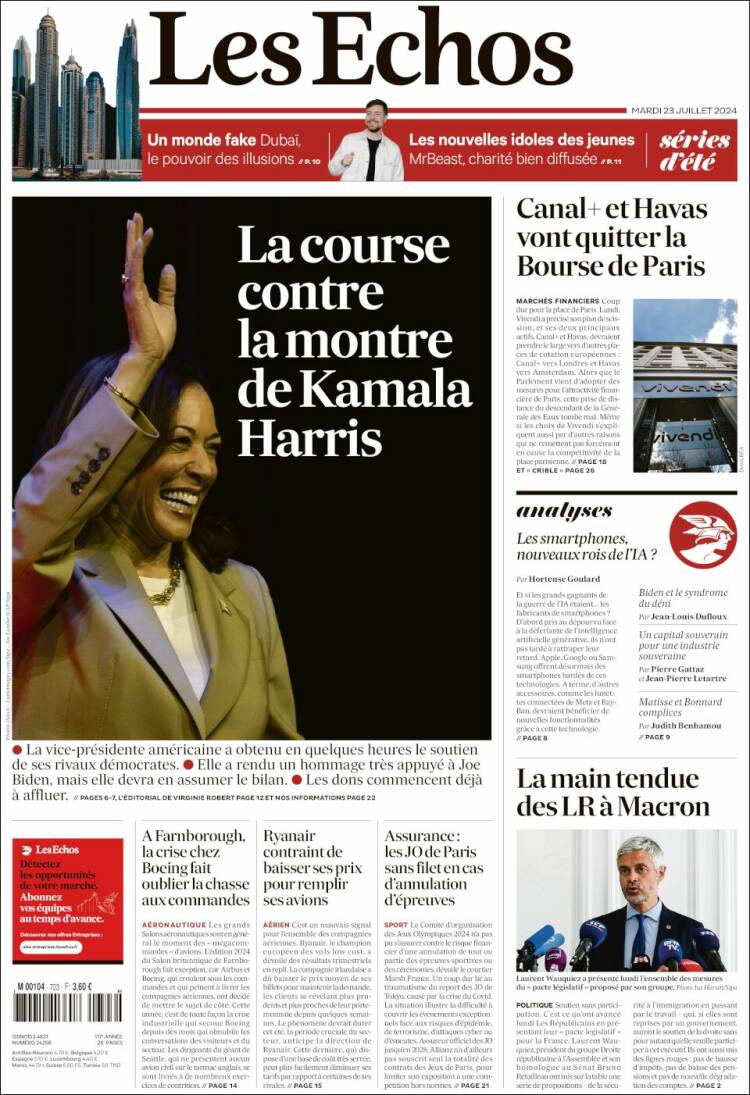 Portada de Les Echos (Francia)