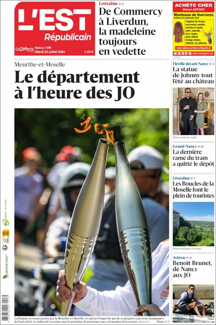 Portada de L'Est Republicain (Francia)