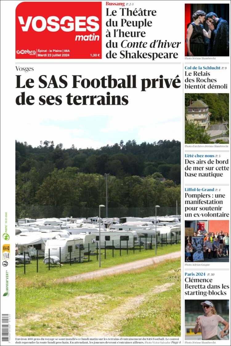 Portada de Vosges Matin (Francia)