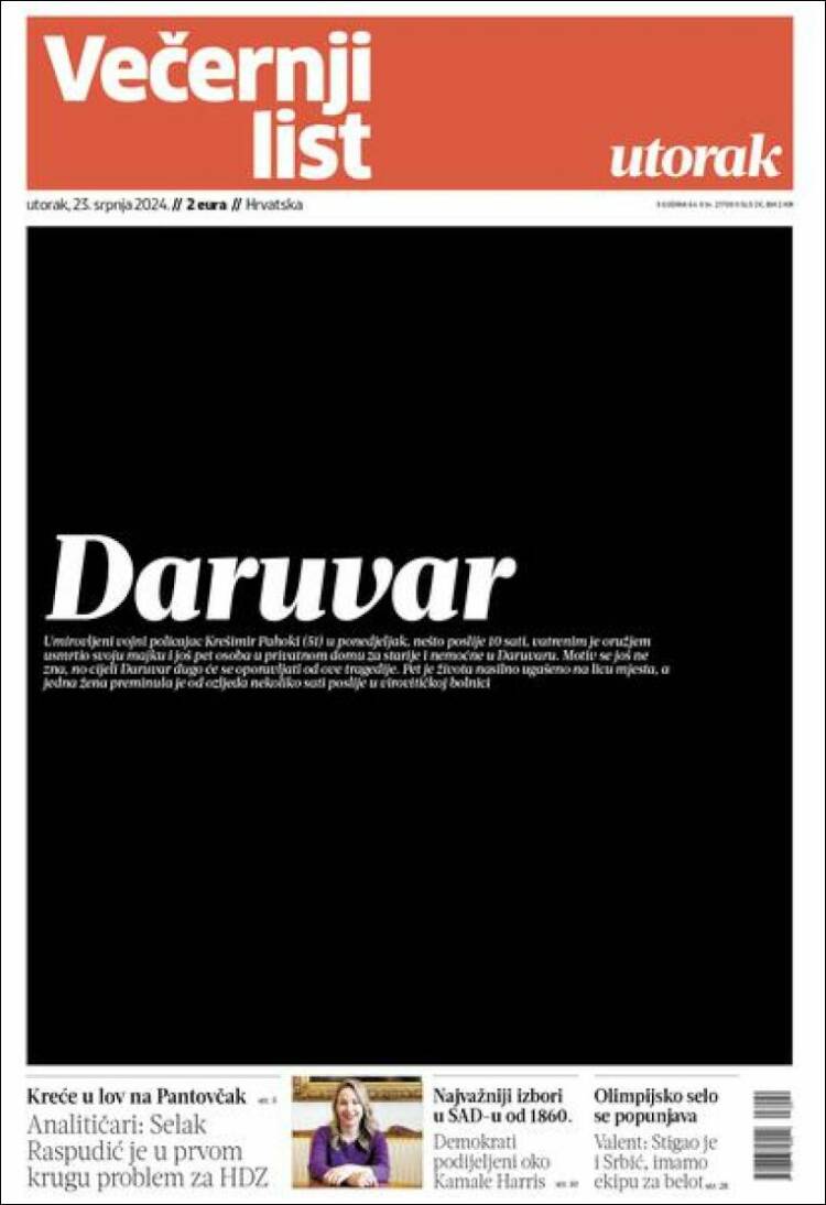 Portada de Večernji (Croacia)