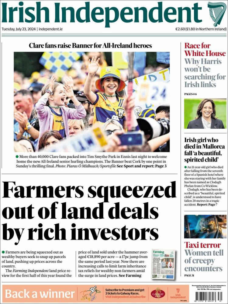 Portada de Irish Independent (Irlanda)