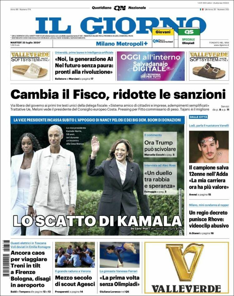 Portada de Il Giorno (Italia)