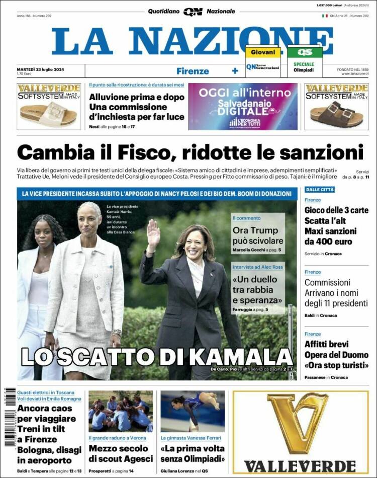 Portada de La Nazione (Italia)