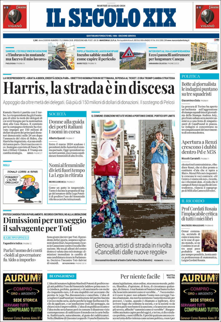 Portada de Il Secolo XIX (Italia)