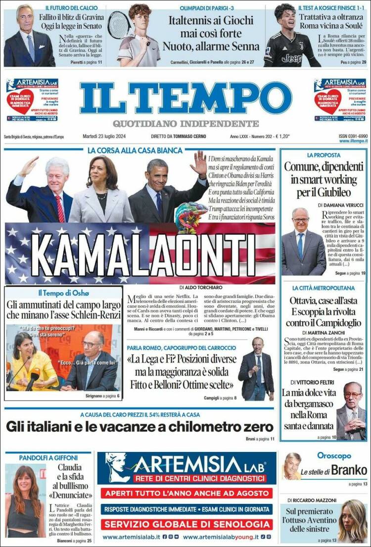 Portada de Il Tempo (Italia)