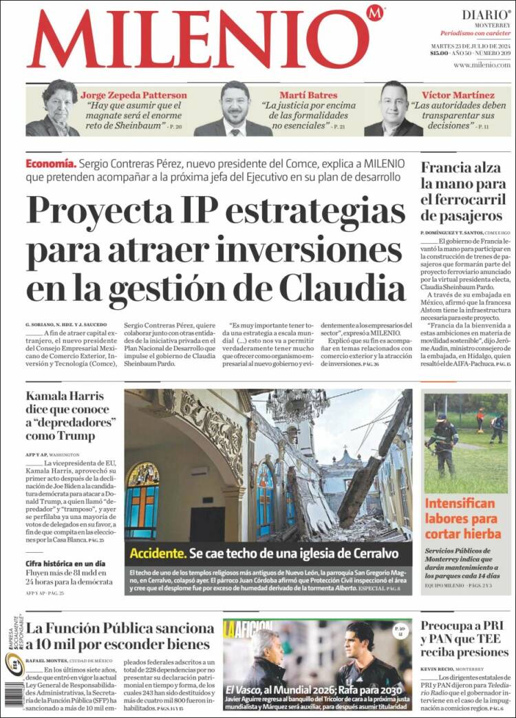 Portada de Milenio de Monterrey (México)