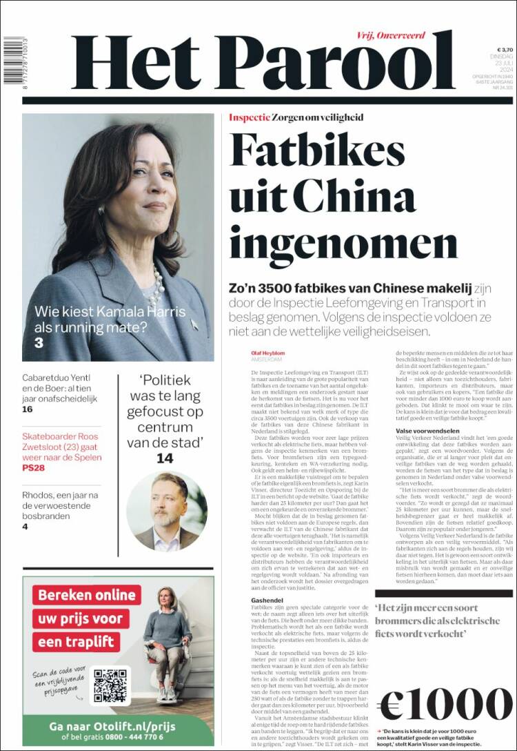 Portada de Het Parool (Pa&iacute;ses Bajos)
