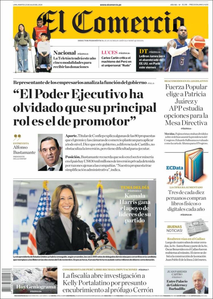 Portada de El Comercio (Per&uacute;)