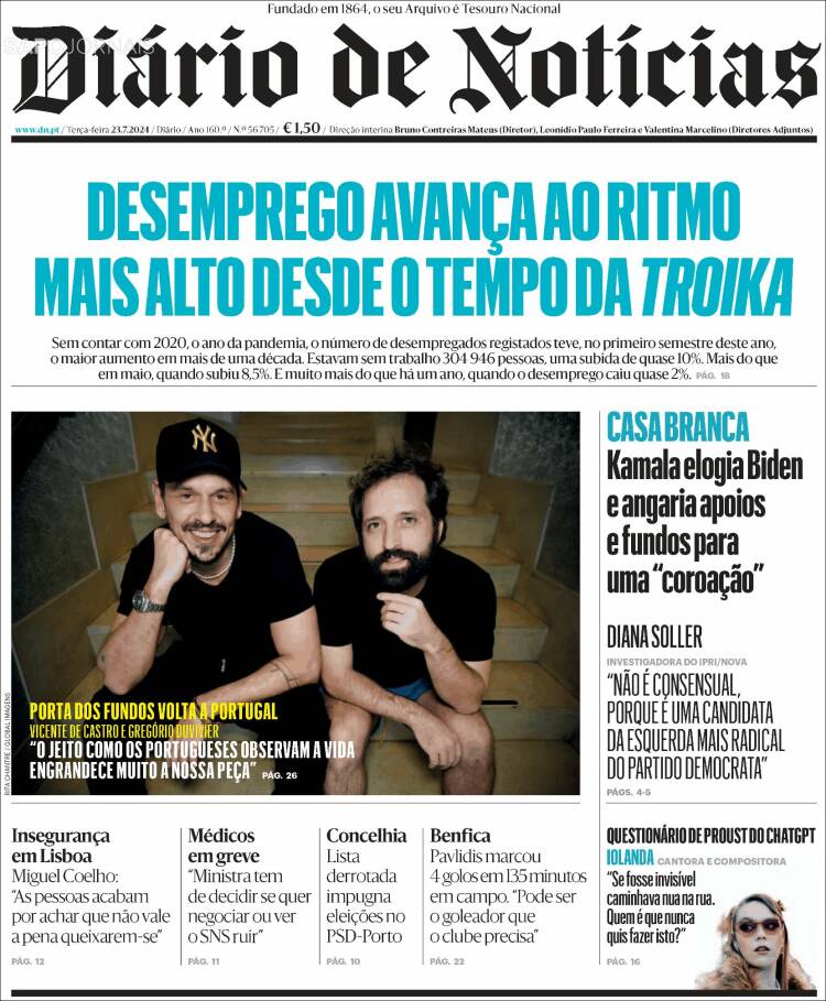 Portada de Diário de Noticias (Portugal)