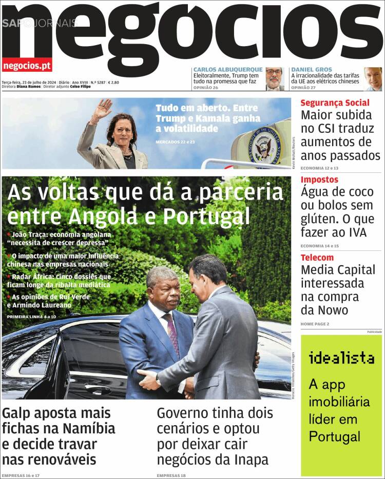 Portada de Jornal de Negócios (Portugal)